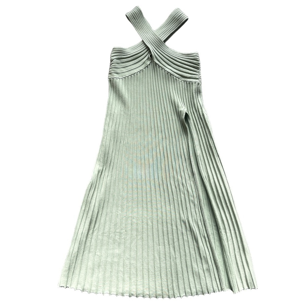Sovere knit Midi Dress high slit halter ribbed small party going out green